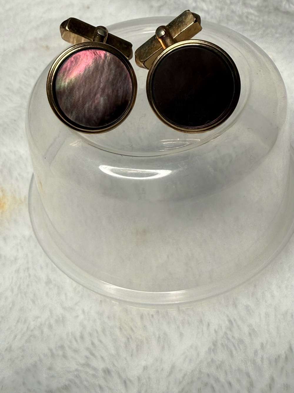 SWANK Gold-Tone Cufflinks with Black and Iridescent Pink-Gray Shell